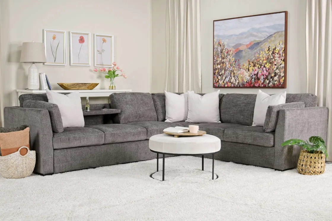 Mor Furniture Vivian Full Tux Sleeper Sectional In Gray Fabric, Left Facing