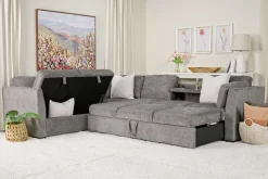 Mor Furniture Vivian Full Tux Sleeper Sectional In Gray Fabric, Left Facing