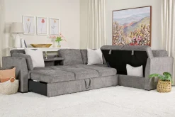 Mor Furniture Vivian Full Tux Sleeper Sectional In Gray Fabric, Left Facing