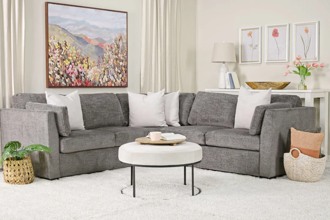 Mor Furniture Vivian Full Tux Sleeper Sectional In Gray Fabric, Left Facing
