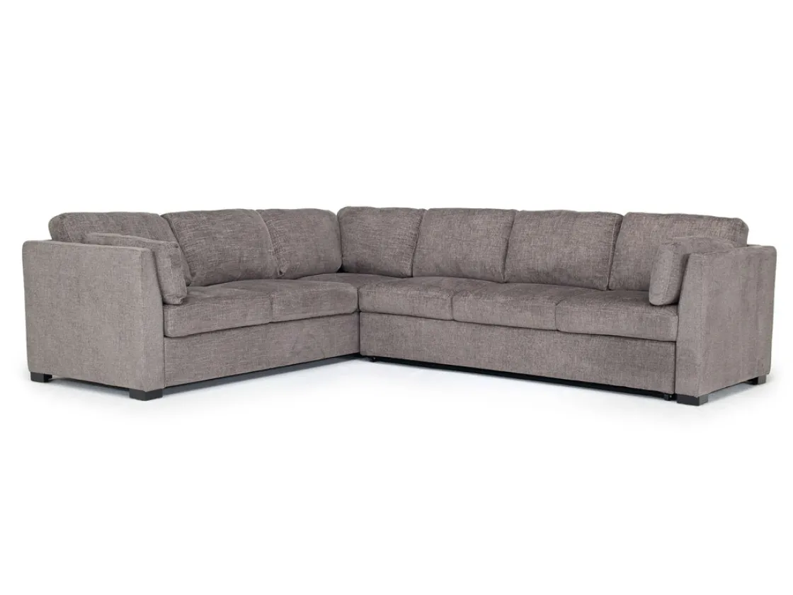 Mor Furniture Vivian Queen Tux Sleeper Sectional W/ Drop Down Table In Handwoven Pewter, Right Facing