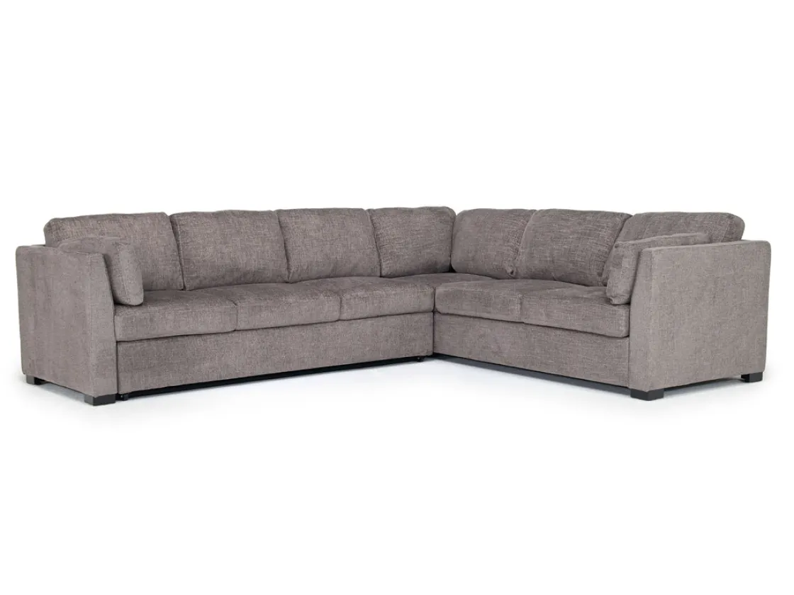 Mor Furniture Vivian Queen Tux Sleeper Sectional W/ Drop Down Table In Handwoven Pewter, Right Facing