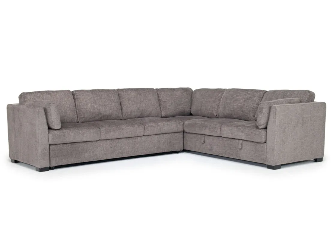 Mor Furniture Vivian Queen Tux Sleeper Sectional W/ Drop Down Table In Handwoven Pewter, Right Facing