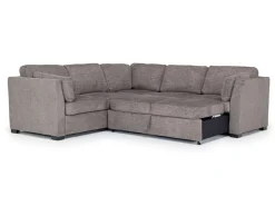 Mor Furniture Vivian Queen Tux Sleeper Sectional W/ Drop Down Table In Handwoven Pewter, Right Facing