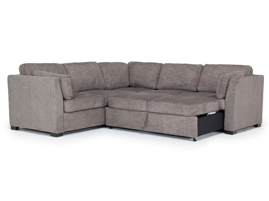 Mor Furniture Vivian Queen Tux Sleeper Sectional W/ Drop Down Table In Handwoven Pewter, Right Facing