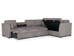 Mor Furniture Vivian Queen Tux Sleeper Sectional W/ Drop Down Table In Handwoven Pewter, Right Facing