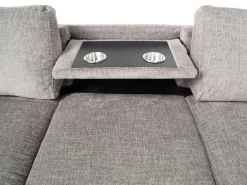 Mor Furniture Vivian Queen Tux Sleeper Sectional W/ Drop Down Table In Handwoven Pewter, Right Facing