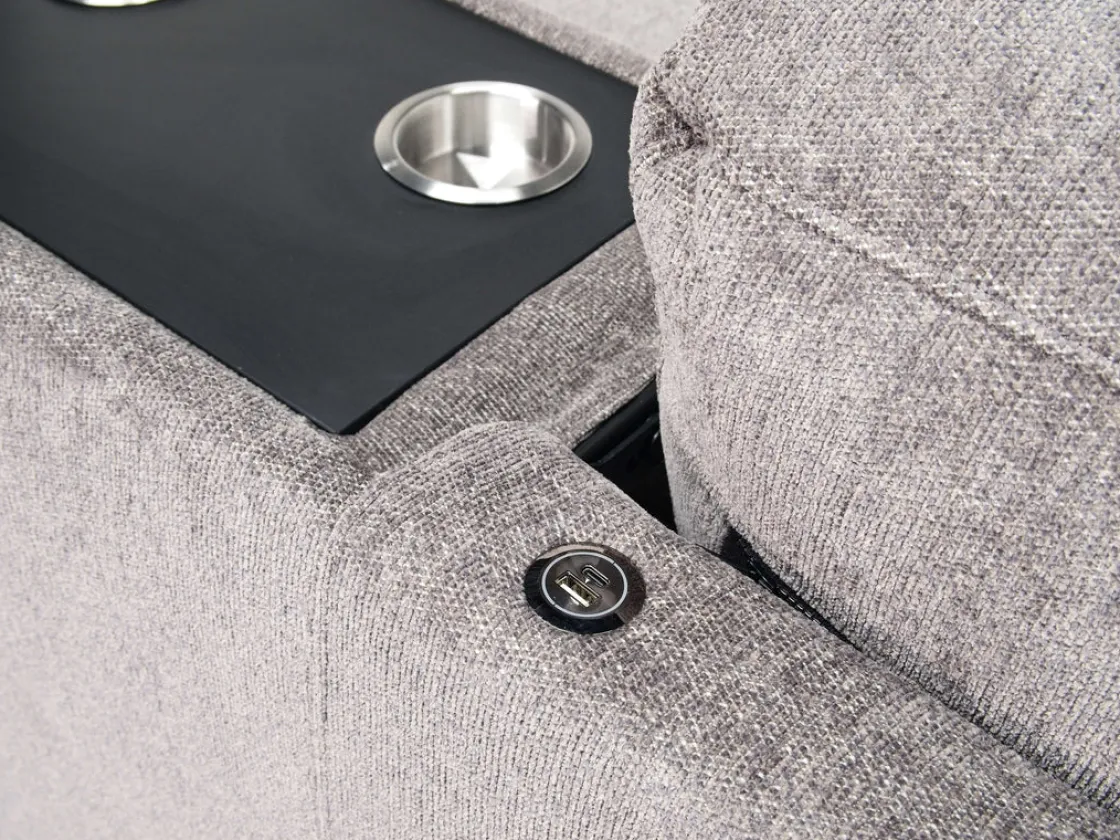 Mor Furniture Vivian Queen Tux Sleeper Sectional W/ Drop Down Table In Handwoven Pewter, Right Facing