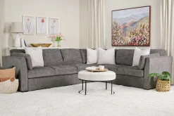 Mor Furniture Vivian Queen Tux Sleeper Sectional W/ Drop Down Table In Handwoven Pewter, Right Facing