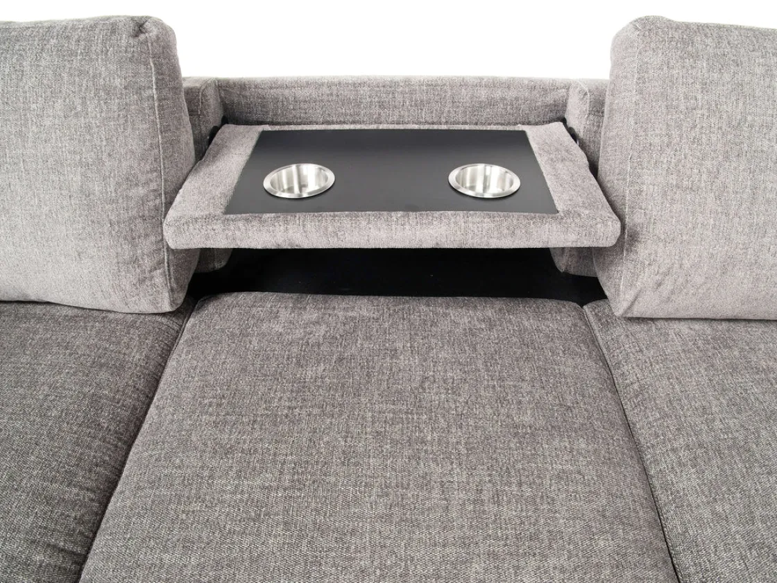 Mor Furniture Vivian Queen Tux Sleeper Sectional W/ Drop Down Table In Handwoven Pewter, Right Facing