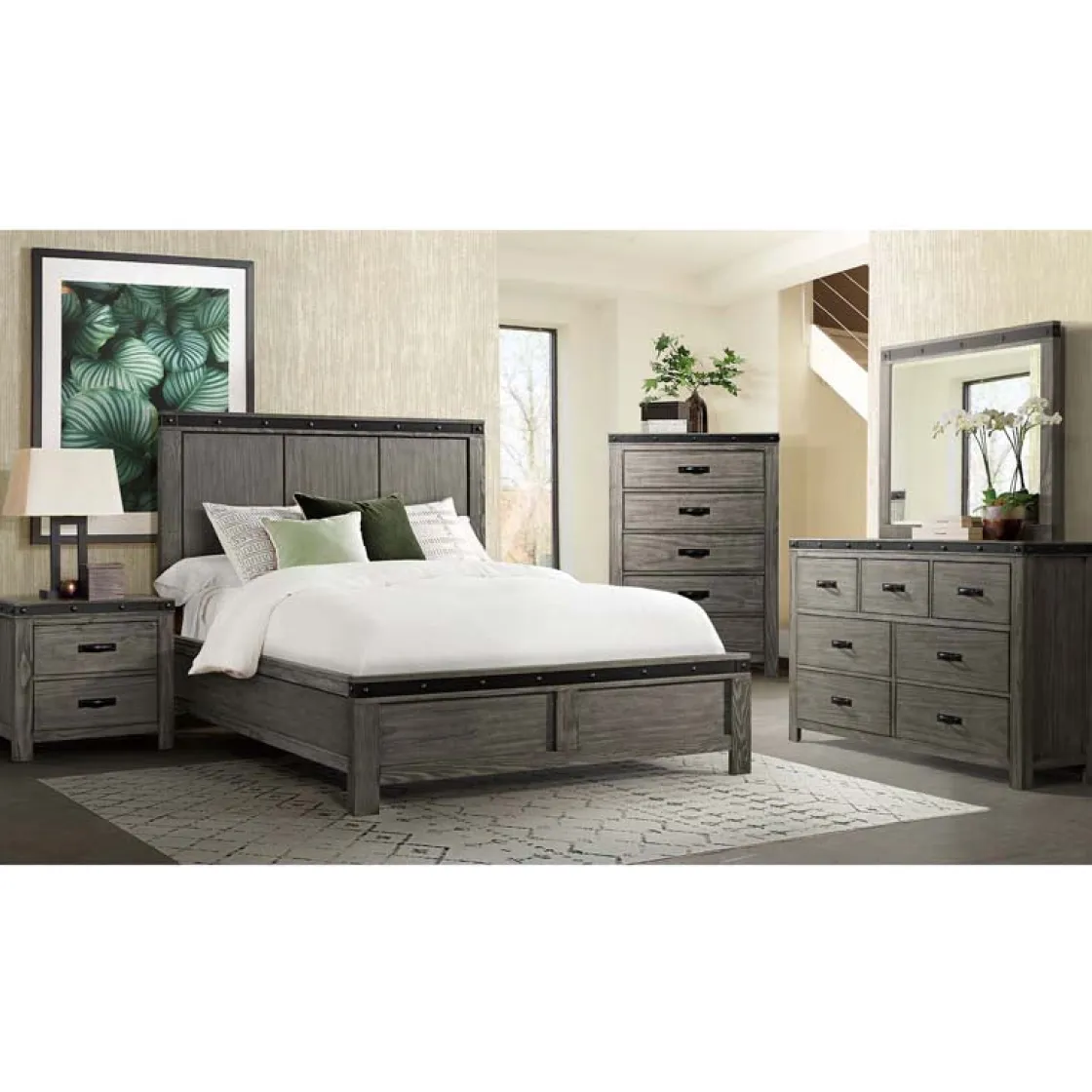 Mor Furniture Wade Panel Bed, Dresser, Mirror & Nightstand In Gray, Queen