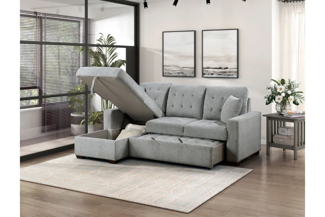 Mor Furniture Waitsfield Full Pullout Sofa Chaise In Gray, Left Facing