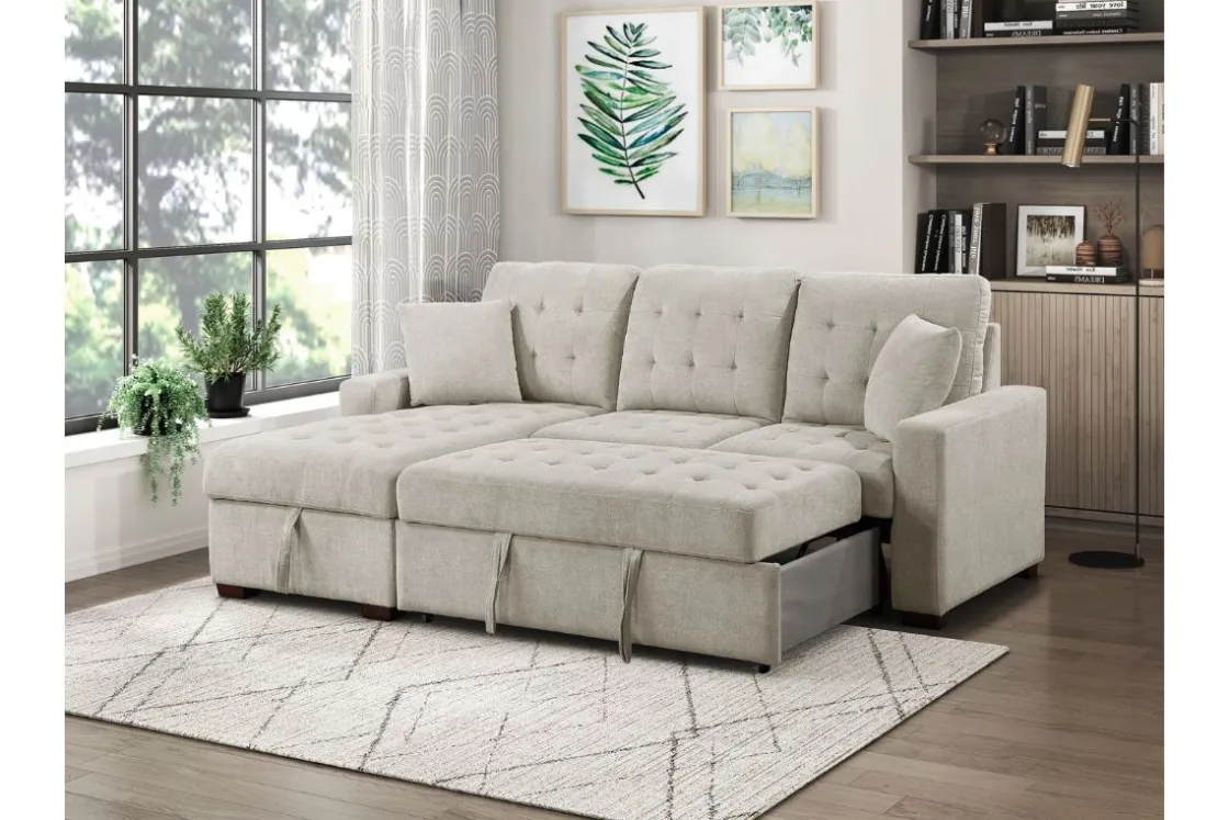 Mor Furniture Waitsfield Full Pullout Sofa Chaise In Gray, Left Facing