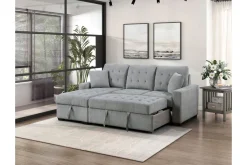 Mor Furniture Waitsfield Full Pullout Sofa Chaise In Gray, Left Facing