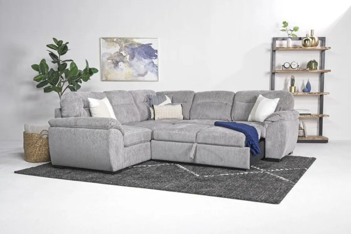 Mor Furniture Wanda Full Tux Sleeper Sectional W/ Storage In Gray, Right Facing