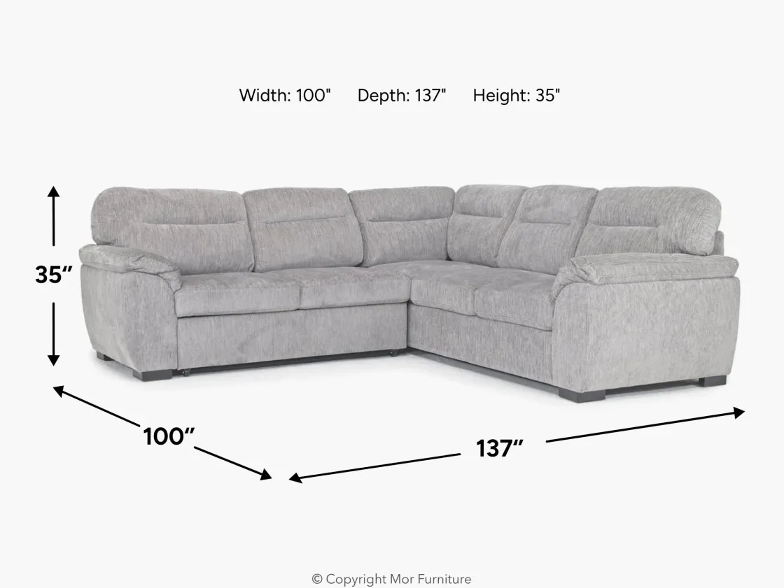 Mor Furniture Wanda Full Tux Sleeper Sectional W/ Storage In Gray, Right Facing