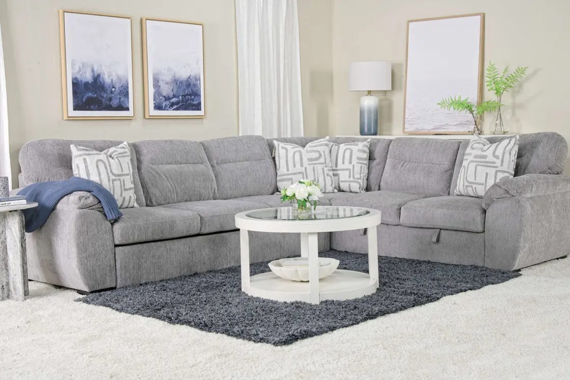Mor Furniture Wanda Full Tux Sleeper Sectional W/ Storage In Gray, Right Facing