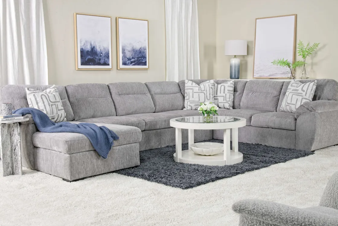 Mor Furniture Wanda Queen Pullout Tux Sofa Chaise Sectional In Gray, Left Facing