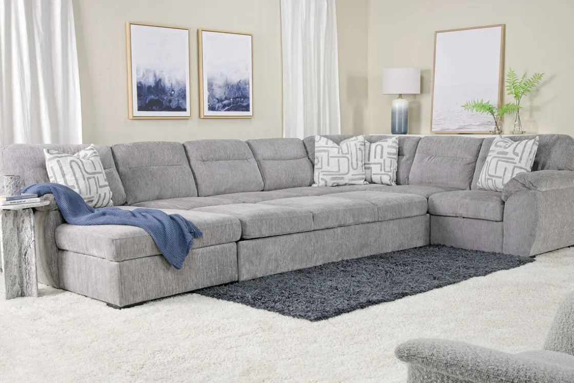 Mor Furniture Wanda Queen Pullout Tux Sofa Chaise Sectional In Gray, Left Facing
