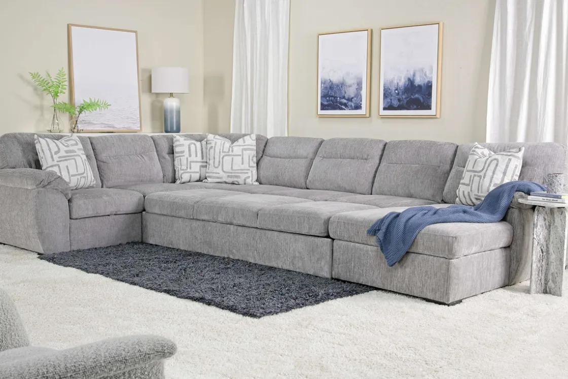 Mor Furniture Wanda Queen Pullout Tux Sofa Chaise Sectional In Gray, Left Facing