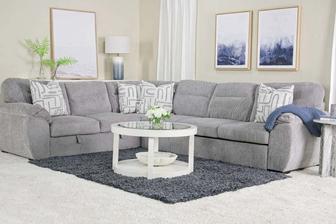 Mor Furniture Wanda Queen Tux Sleeper Sectional W/ Drop Table In Gray, Right Facing