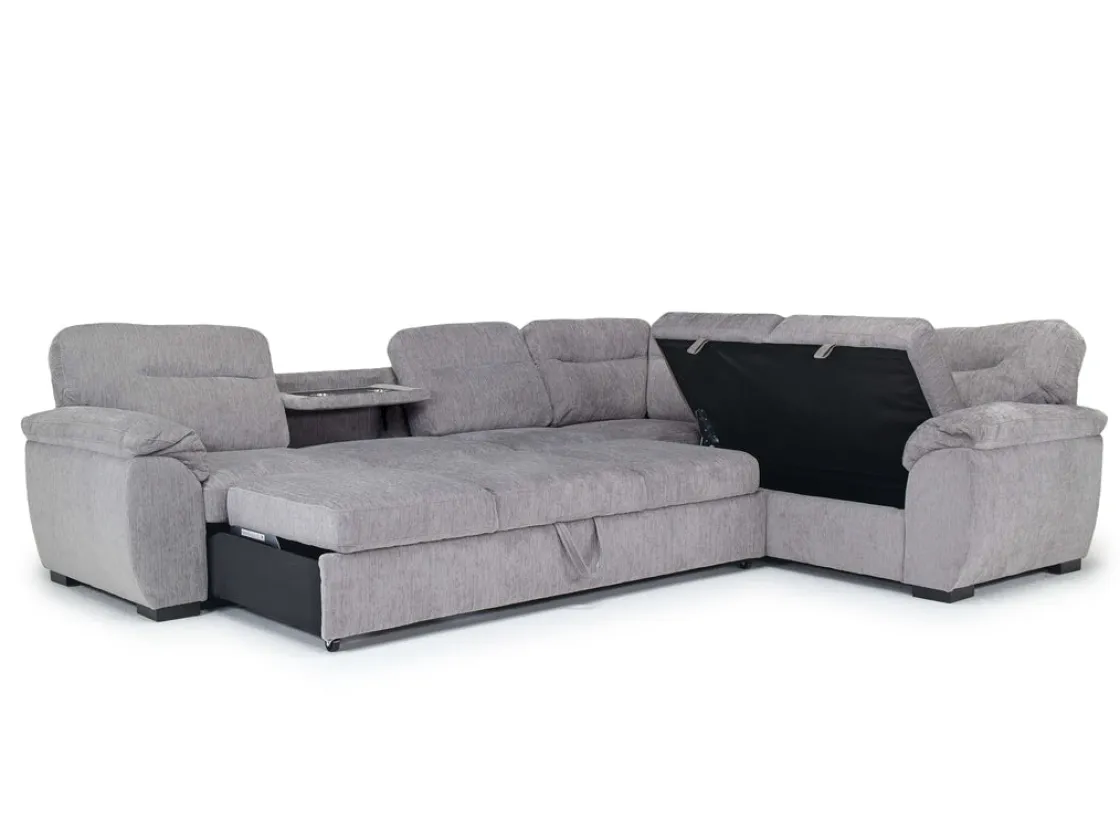 Mor Furniture Wanda Queen Tux Sleeper Sectional W/ Drop Table In Gray, Right Facing