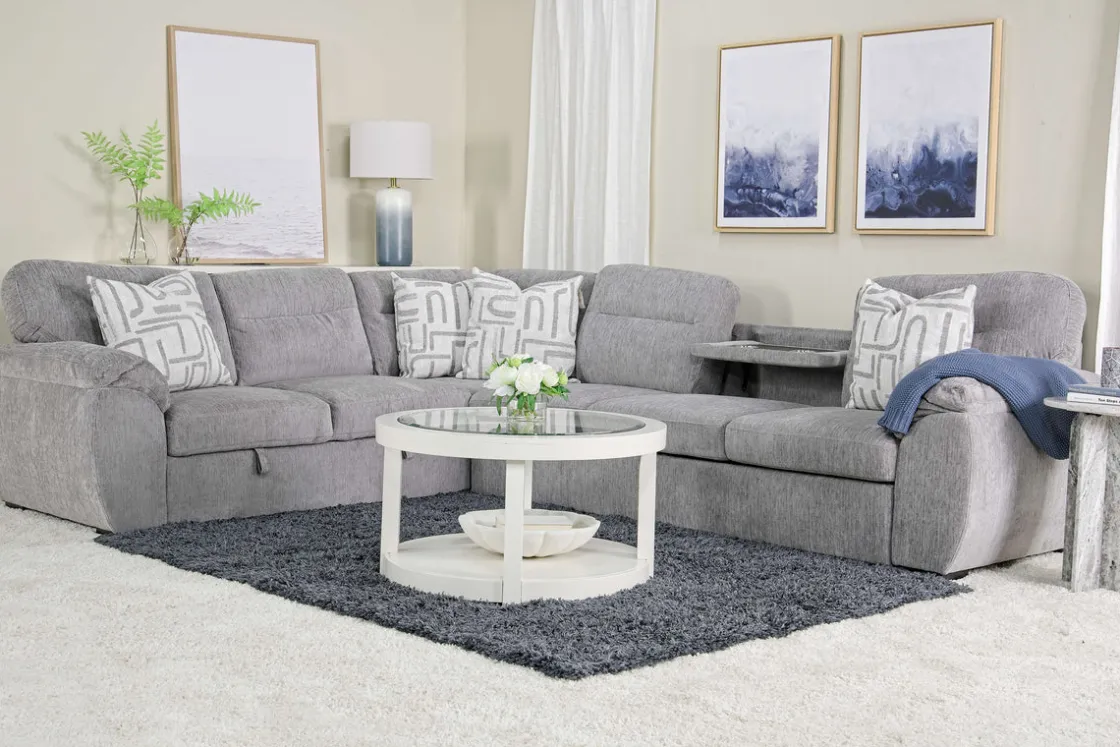 Mor Furniture Wanda Queen Tux Sleeper Sectional W/ Drop Table In Gray, Right Facing