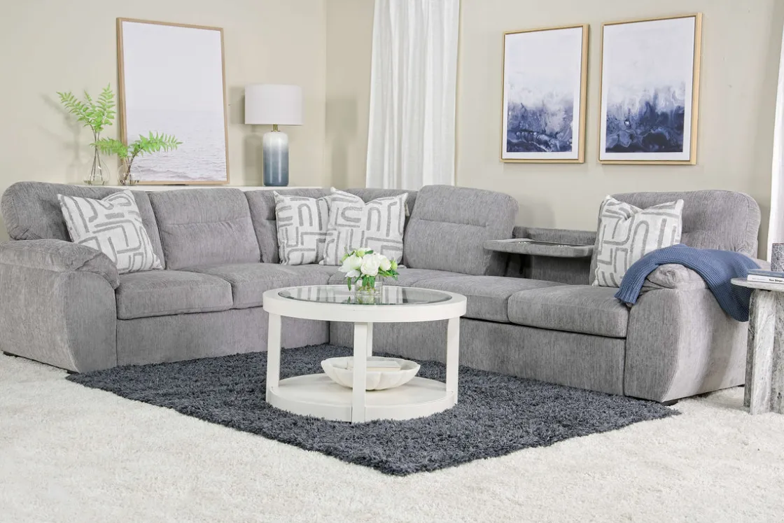 Mor Furniture Wanda Queen Tux Sleeper Sectional W/ Drop Table In Gray, Right Facing