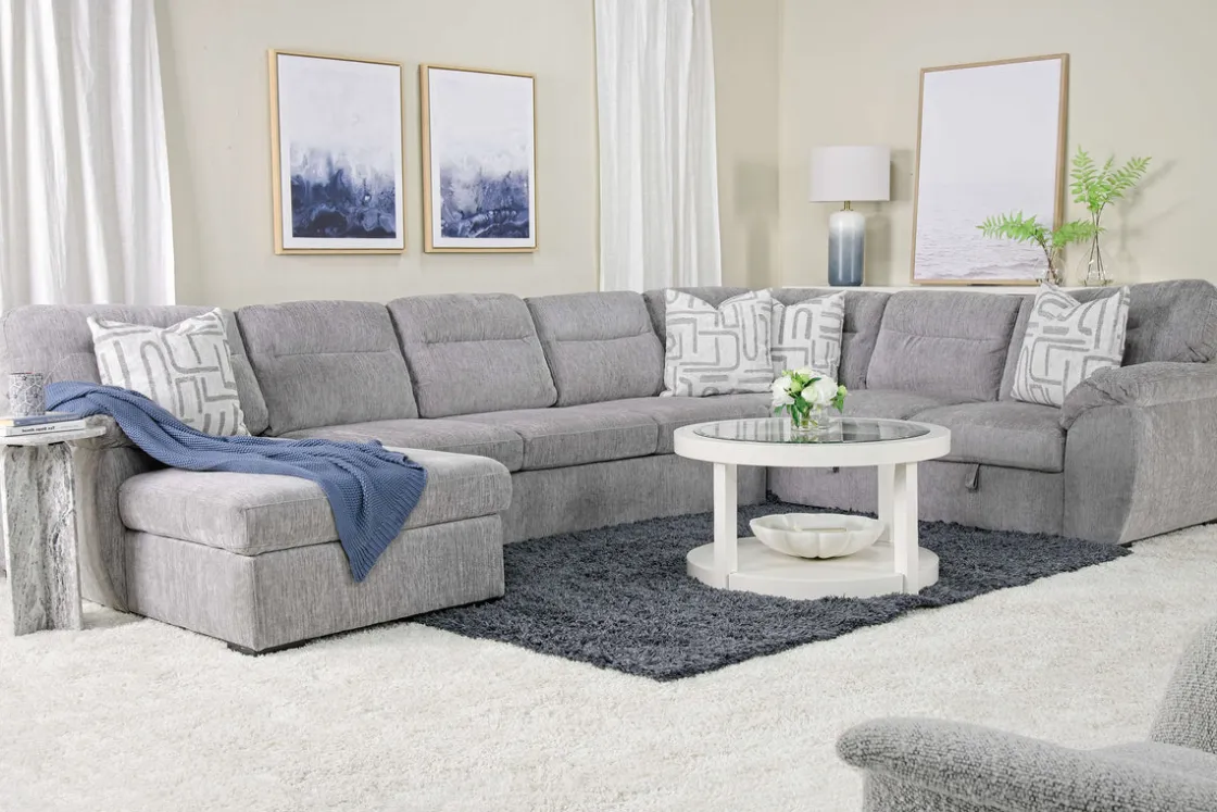 Mor Furniture Wanda Xl Storage Chaise Sleeper Sectional In Gray, Left Facing