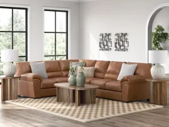 Mor Furniture Whitlock Tux Sofa Sectional In Caramel, Left Facing