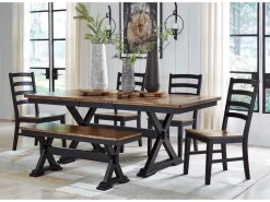 Mor Furniture Wildenauer Extendable Dining Table, 4 Chairs & Bench In Brown/Black