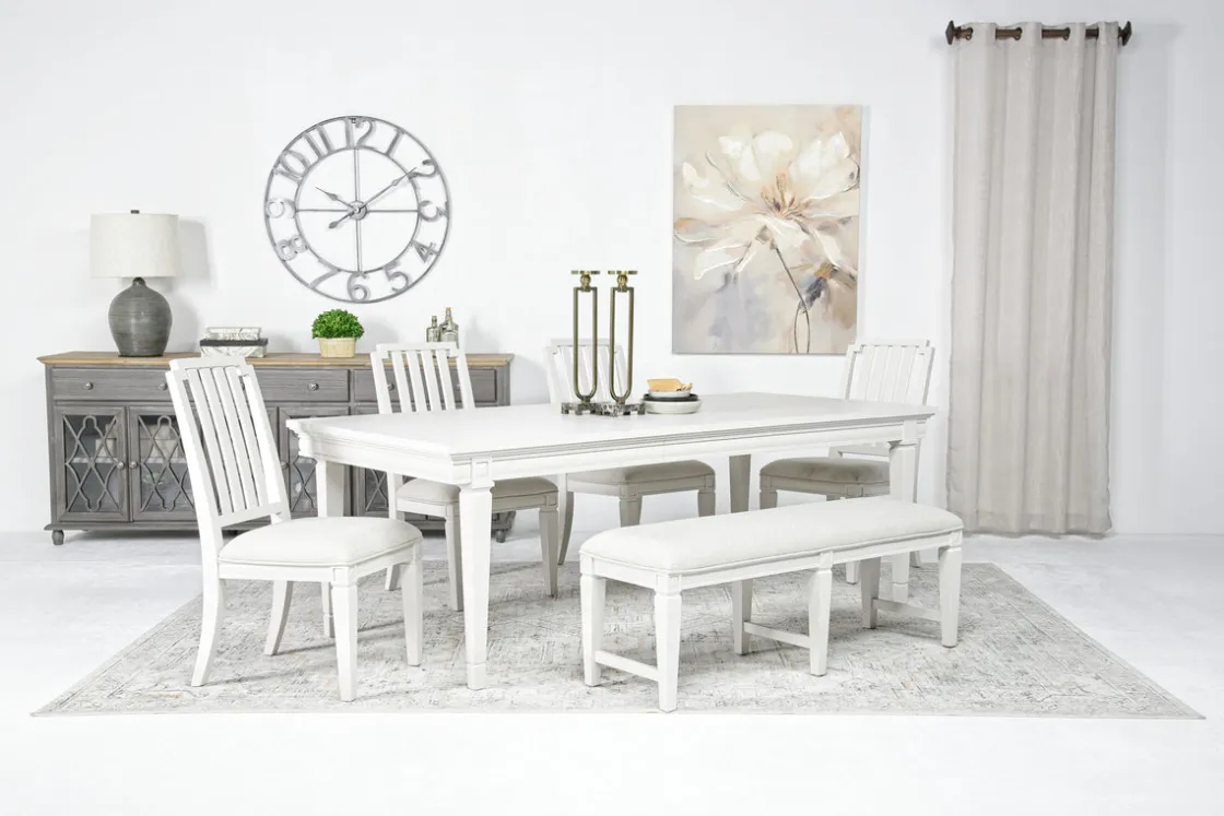 Mor Furniture Willowbrook Dining Table, 4 Chairs & Bench In Pebble, Slat