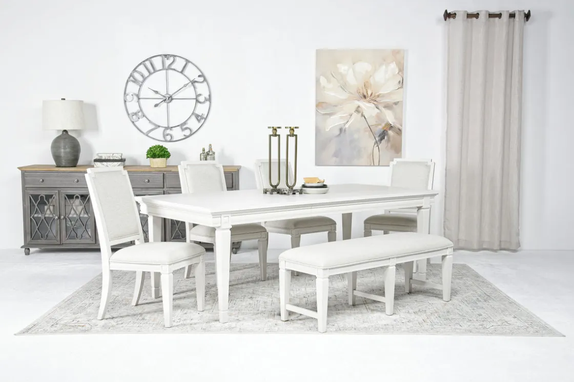 Mor Furniture Willowbrook Dining Table, 4 Chairs & Bench In Pebble, Slat