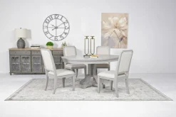 Mor Furniture Willowbrook Round Dining Table & 4 Chairs In Pebble, Slat