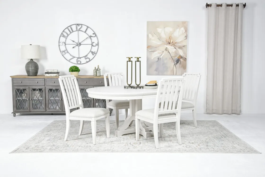 Mor Furniture Willowbrook Round Dining Table & 4 Chairs In Pebble, Slat