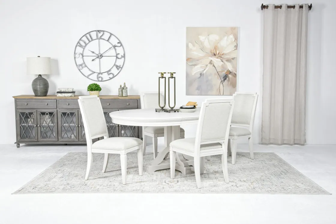 Mor Furniture Willowbrook Round Dining Table & 4 Chairs In Pebble, Slat