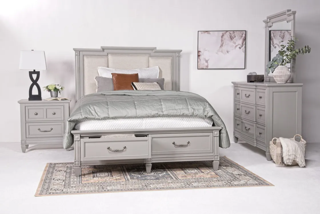 Mor Furniture Willowbrook Upholstered Panel Bed In Pebble, Queen