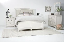 Mor Furniture Willowbrook Upholstered Panel Bed, Dresser, Mirror & Nightstand In Pebble, Queen