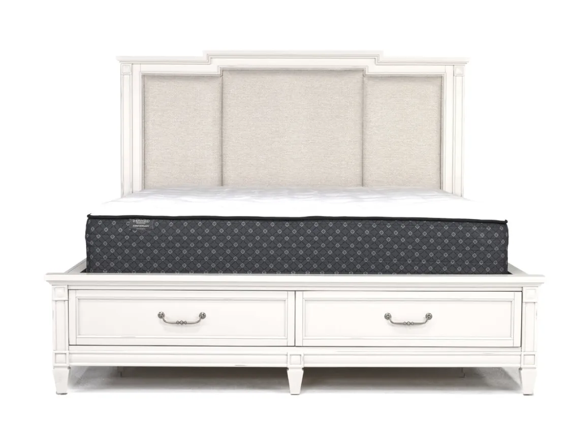 Mor Furniture Willowbrook Upholstered Panel Bed, Dresser, Mirror & Nightstand In Pebble, Queen