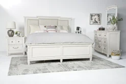 Mor Furniture Willowbrook Upholstered Panel Bed, Dresser, Mirror & Nightstand In Pebble, Queen