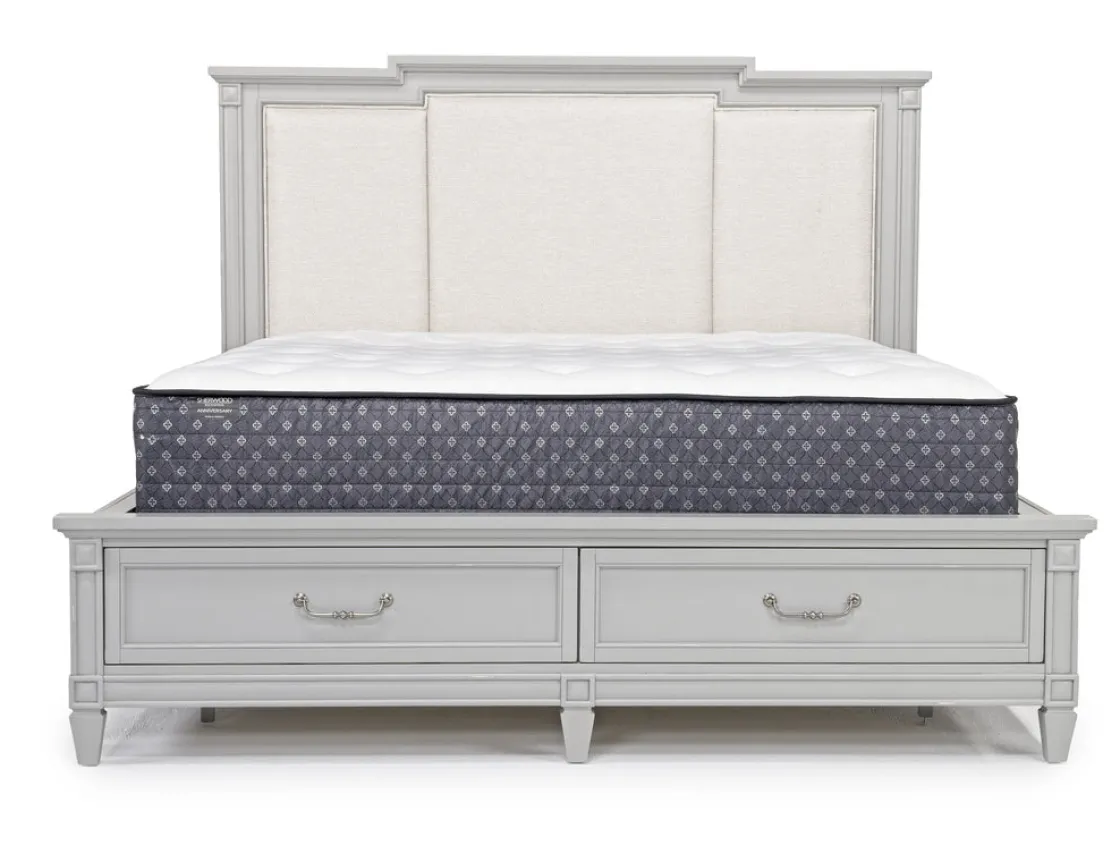 Mor Furniture Willowbrook Upholstered Panel Bed, Dresser, Mirror & Nightstand In Pebble, Queen