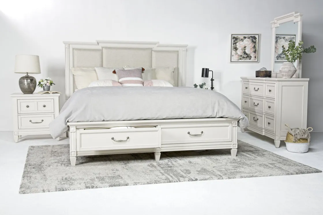 Mor Furniture Willowbrook Upholstered Panel Bed, Dresser, Mirror & Nightstand In Pebble, Queen