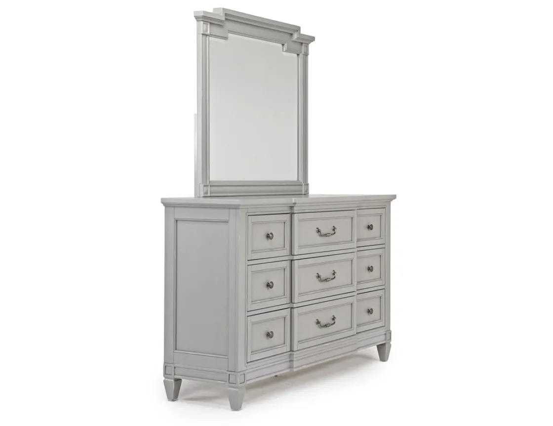 Mor Furniture Willowbrook Upholstered Panel Bed, Dresser, Mirror & Nightstand In Pebble, Queen