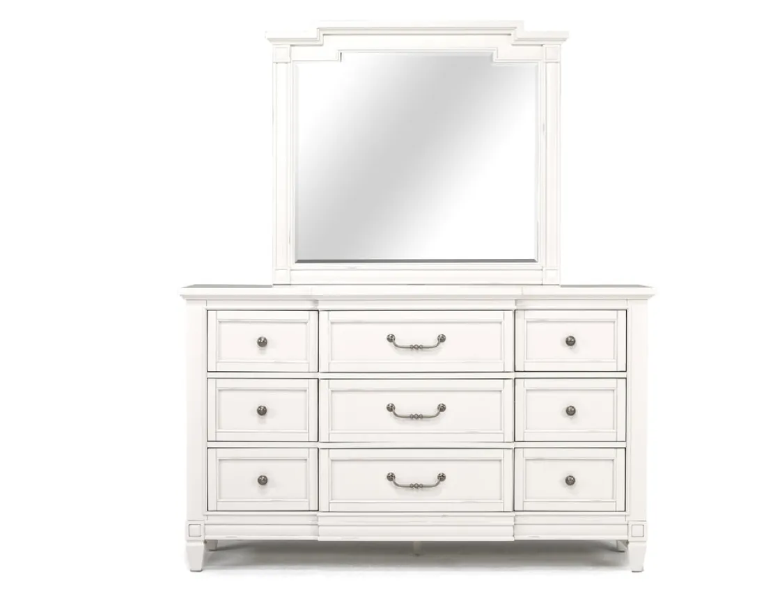 Mor Furniture Willowbrook Upholstered Panel Bed, Dresser, Mirror & Nightstand In Pebble, Queen