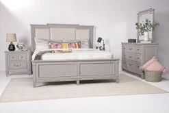 Mor Furniture Willowbrook Upholstered Panel Bed, Dresser, Mirror & Nightstand In Pebble, Queen