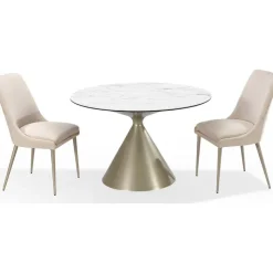 Mor Furniture Winston Round Dining Table & 2 Stools In White/Cream