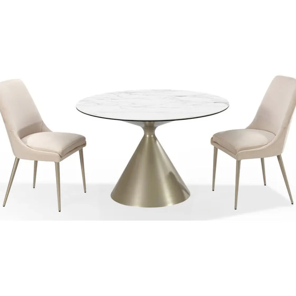 Mor Furniture Winston Round Dining Table & 2 Stools In White/Cream