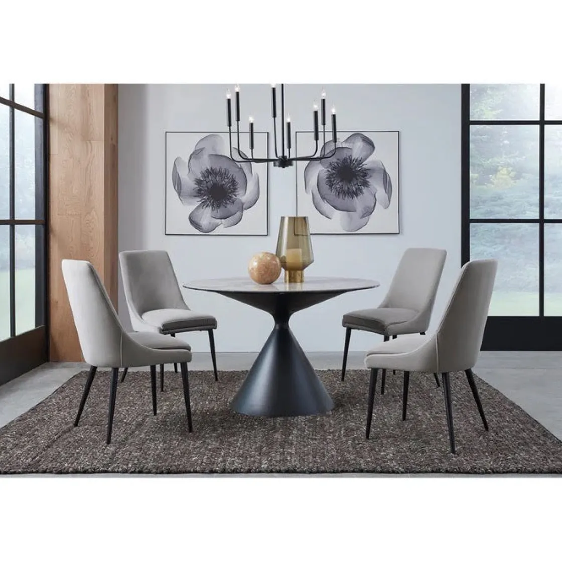 Mor Furniture Winston Round Dining Table & 4 Chairs In Black/Ash Gray