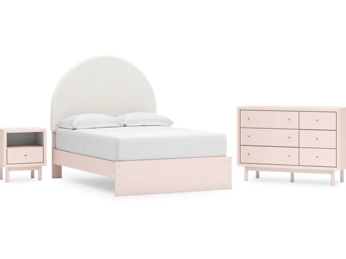 Kids Mor Furniture Wistenpine Panel Bed W/ Storage, Dresser, Mirror & Nightstand In Blush, Twin