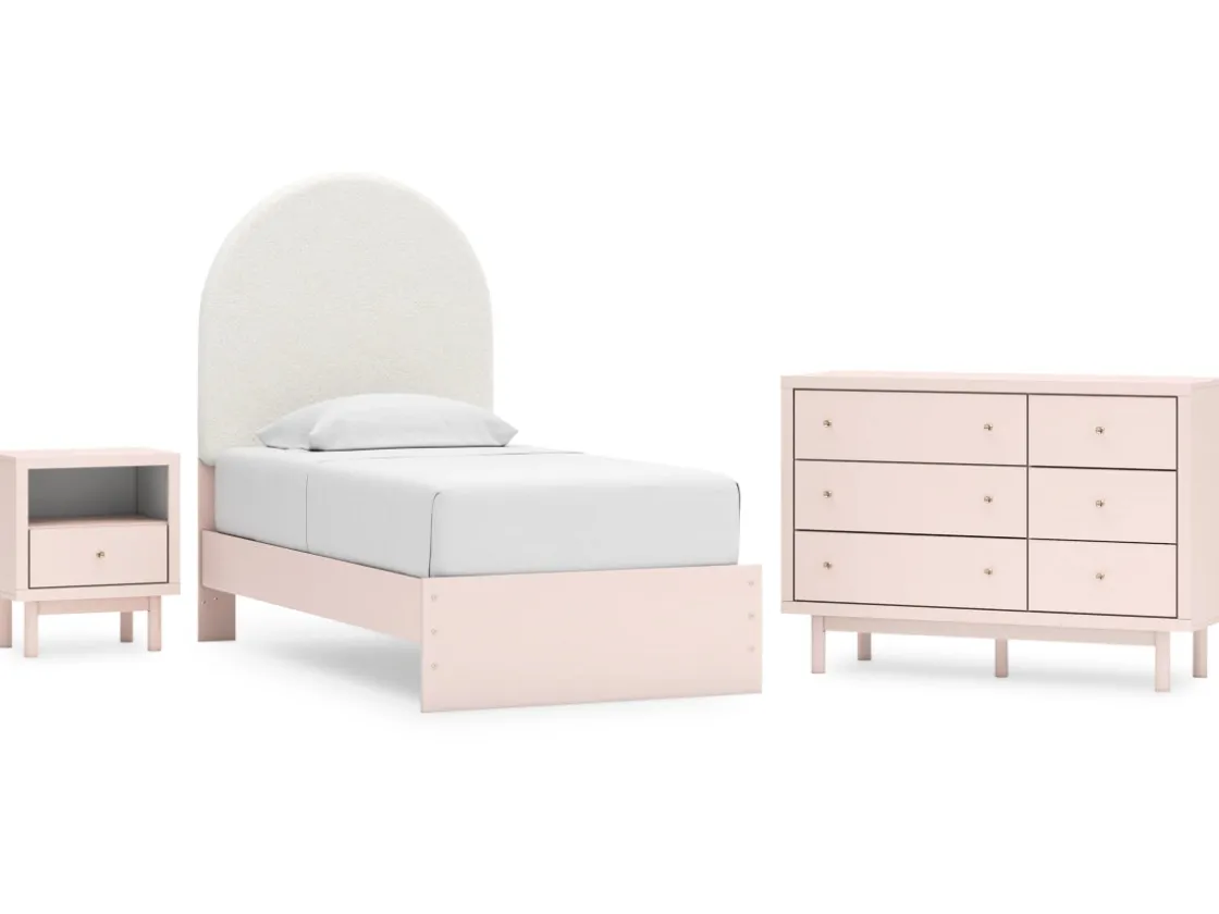 Kids Mor Furniture Wistenpine Panel Bed W/ Storage, Dresser, Mirror & Nightstand In Blush, Twin